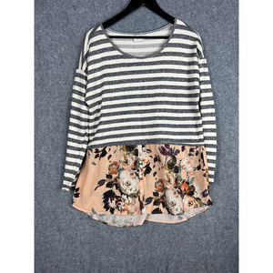 Anthropologie 9-H15 STCL Blouse Women size Extra Large Long Sleeve Striped Flora